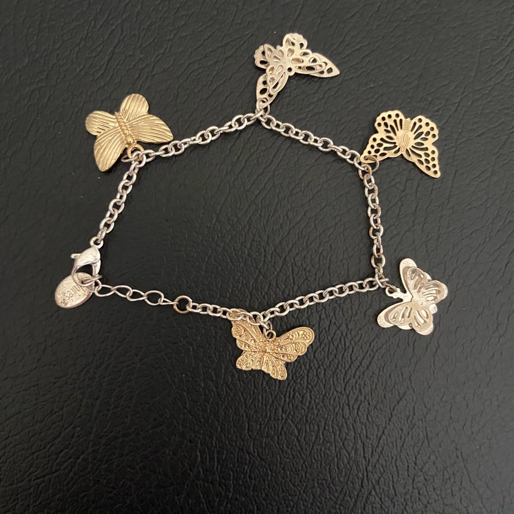 Dainty Gold and Silver Butterfly Charm Bracelet
